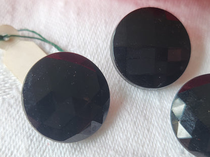 Trio boutons anciens en verre noir facette pied vintage 1,8 cm G12C