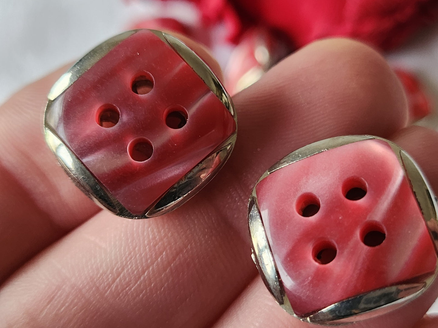 Lot 10 boutons argenté rose acrylique vintage trou 1,9 c ref 3684