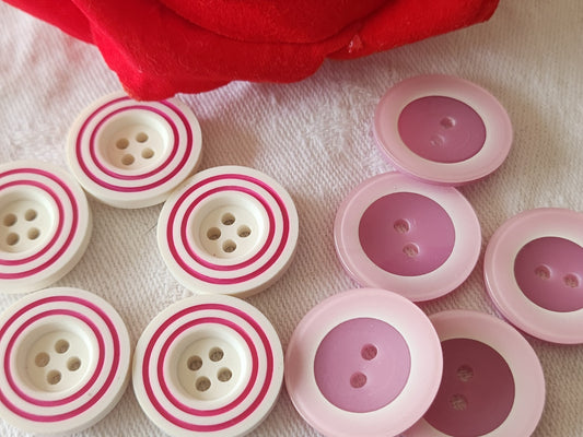 Lot 10 boutons vintage rose 2 séries 2,1 cm et 2,2 cm ref 6412