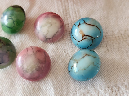 Lot 6 boutons vintage en verre bleu rose vert ancien 1,5 cm ref 6448