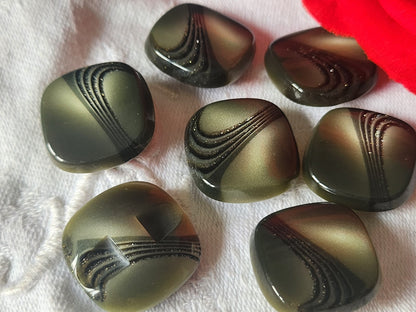 Lot 7 boutons vintage vert scintillant inclusion paillette 2 cm pied ref 3827