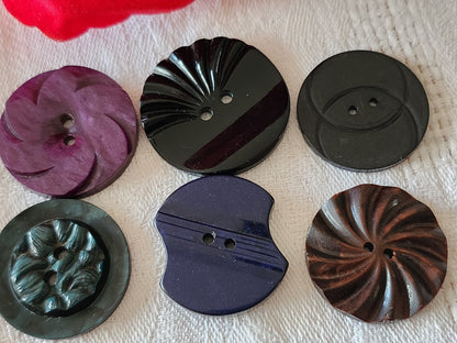 Lot 6 boutons ancien art deco bakelite plastique galalithe 2,5 / 2,9 cm ref 4023