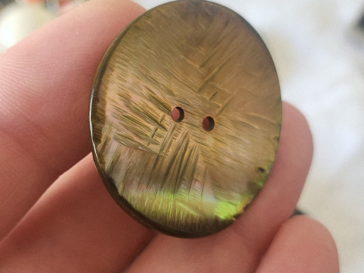 Collection énorme  bouton ancien en nacre ciselé  vert 3,5 cm G17P