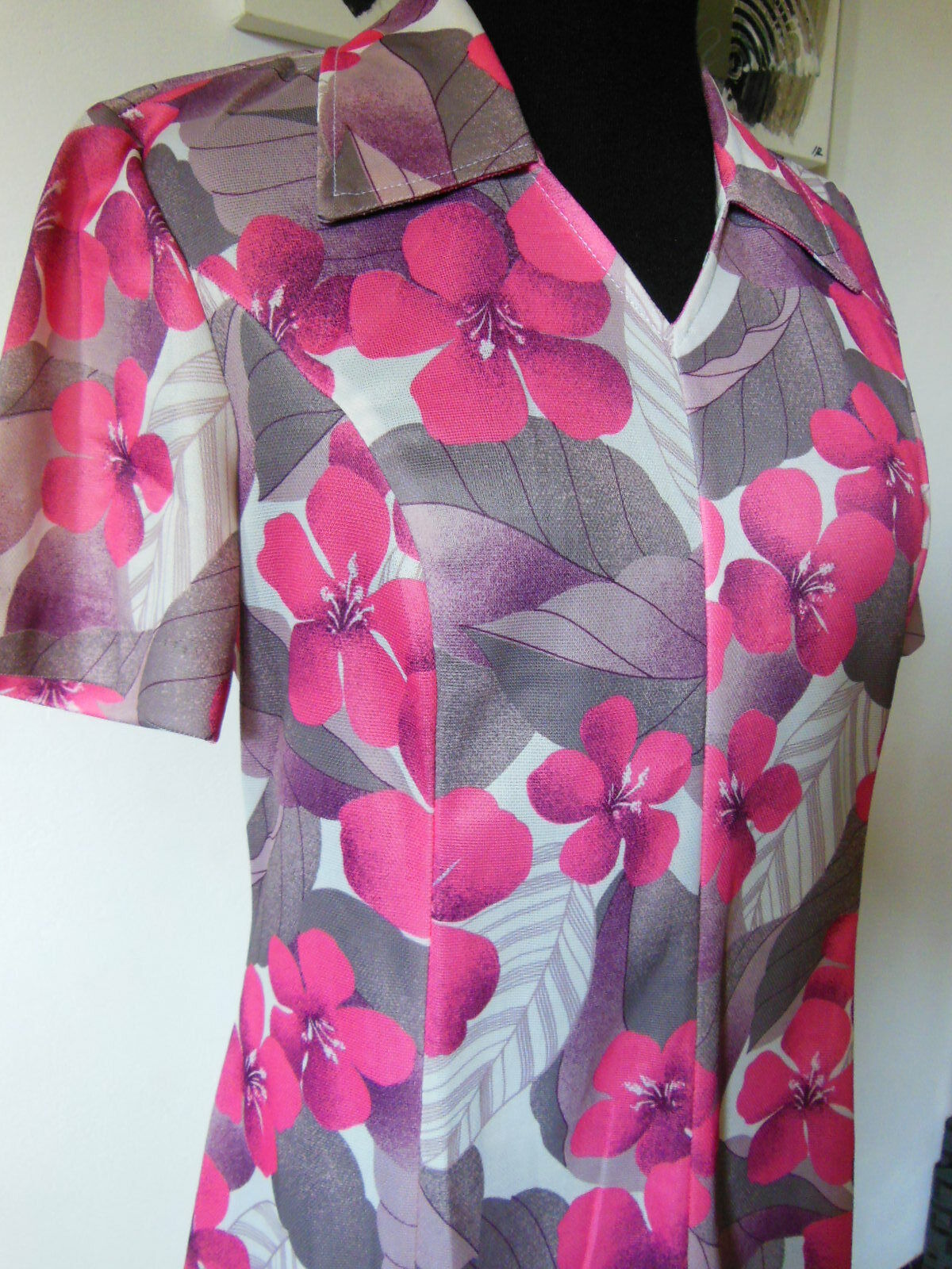 Pur vintage robe ancienne grosse fleur rose grise très légère 40 ?  B5
