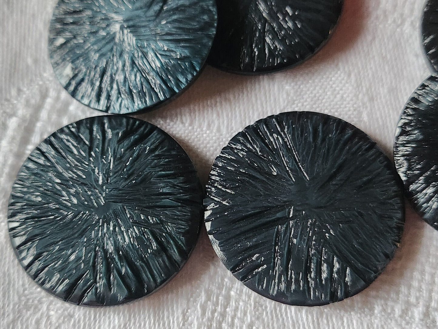 Lot 6 gros boutons vintage bleu texturisé pied 3 cm manteaux ref 1104