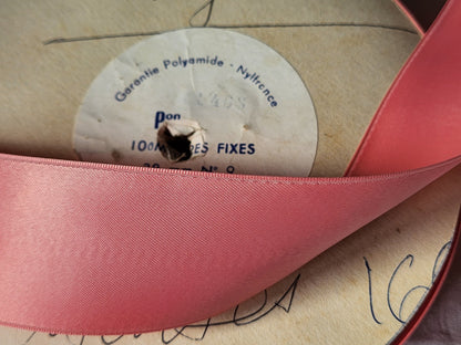 Ruban ancien nylon large  vintage rose 2 mètres /3,8 cm modiste chapeau B5 n°18