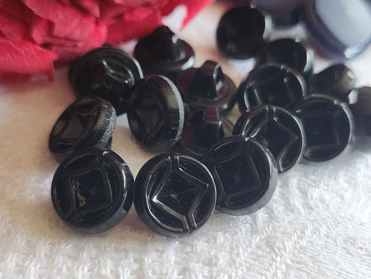 Lot 12 mini  anciens boutons en verre noir motif petits à pied 1,1 cm ref 177