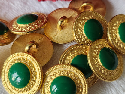 Lot 6 boutons en métal doré vert 1,5 cm pied  ref 3664
