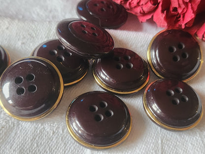Lot 9 boutons vintage marron doré bombé trou 2,1 cm ref 1200