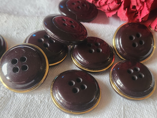 Lot 9 boutons vintage marron doré bombé trou 2,1 cm ref 1200