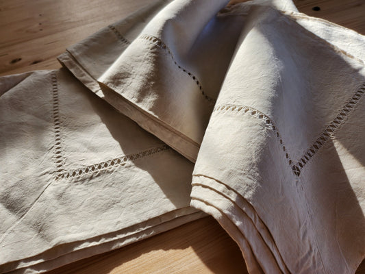 Ancien grand drap  toile lin jour tiré 220 cm sur 265 cm B7