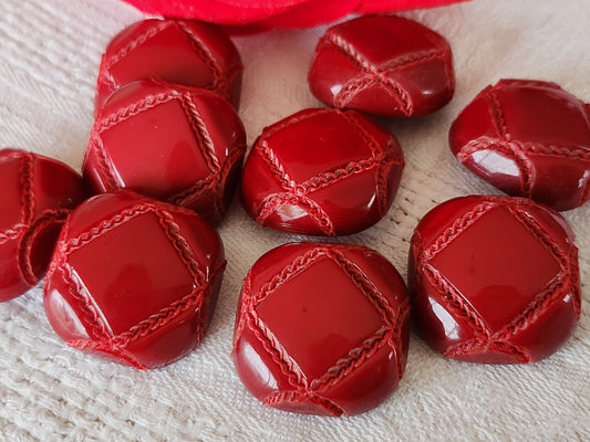 Lot 6 gros boutons vintage rouge imitation cuir verni 2,5 cm 25 mm pied ref 3998