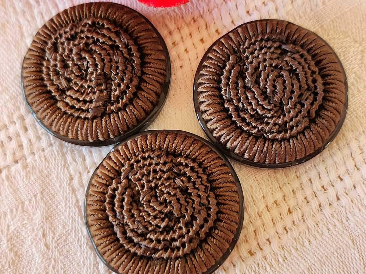 collection trio gros  bouton ancien vintage marron passementerie 3,3 cm ref 6578