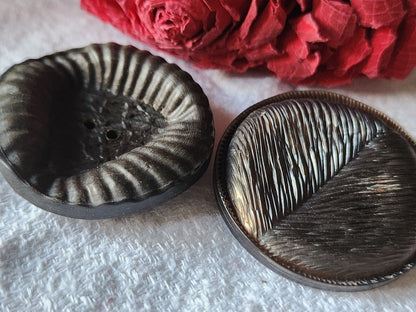 Duo gros boutons vintage marron texturé 3,5 cm manteaux veste ref 440