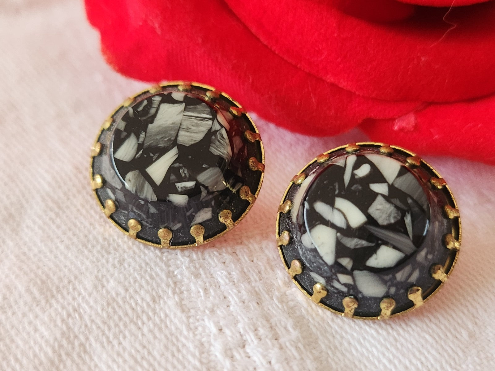 Collection duo boutons anciens effet mosaïque gris métal 1,8 cm bleu 18 mm  G12P