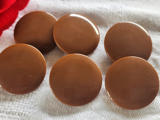Lot 6 gros boutons vintage marron lisse pied lumineux 2,6 cm ref 2316