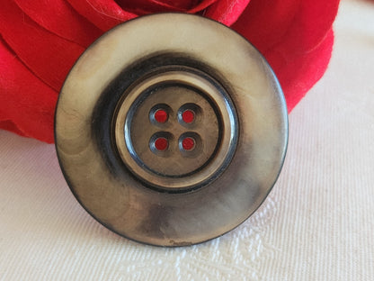 Gros bouton ancien en nacre gris épais trous 3,5 cm ou 35 mm G4K