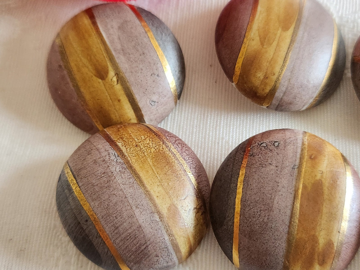 Lot 6 gros boutons vintage céramique camaïeu marron pied métal 2,7 cm ref 6229