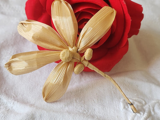 Ancien ornement chapeau creation modiste fleur rafia  beige  T0-02