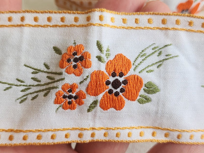 Large galon ancien vintage torchon drap orange marron  5 mètres sur 5 cm T8