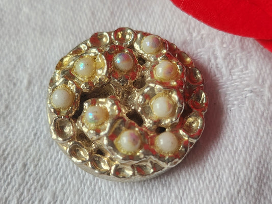 Gros bouton en résine argenté perle  irisé vintage pied 2,5 cm ref 0006