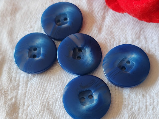 lot 5 boutons vintage bleu veiné  à trous 2,2 cm ref 6054
