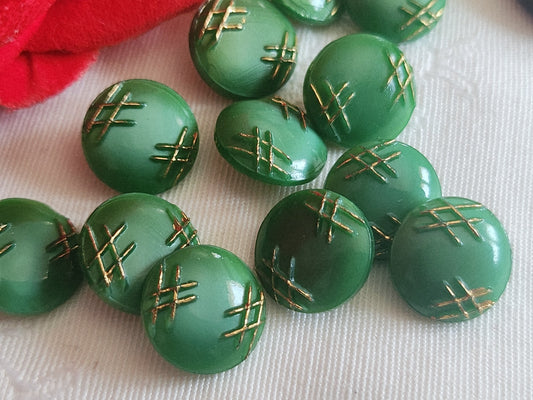 Lot 6 boutons vintage en verre doré vert  à pied vintage 1,2 cm ref 6213