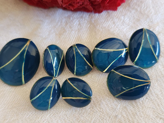 Lot 8 boutons vintage en métal argenté bleu  panaché pied 1,2 et 1,5 cm ref 1870