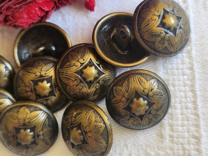 Lot 10 boutons métal cuivré lourd fond d'atelier 1,8 cm pied bombé ref 653