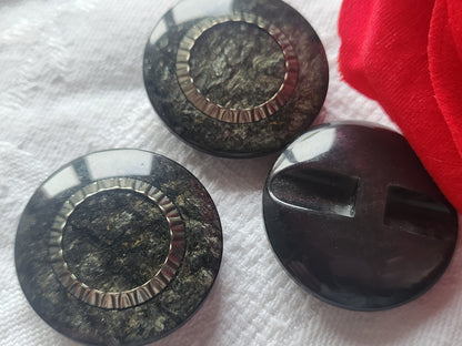 Trio gros boutons vintage gris lumineux travaillé pied 2,7 cm ref 3050