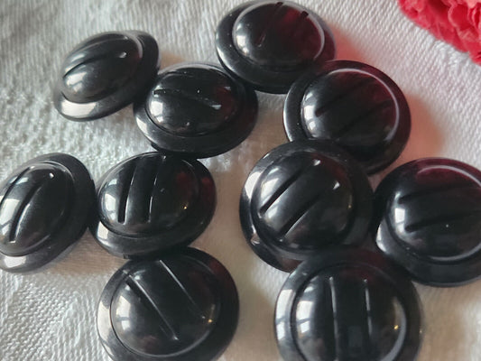 Lot 10 boutons vintage noir bombé strié ajouré 1,9 cm pied ref 836