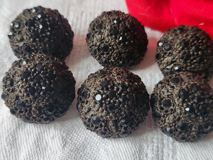 Lot 6 boutons vintage parurier resine strass pied  2,2 cm marron ref 5099