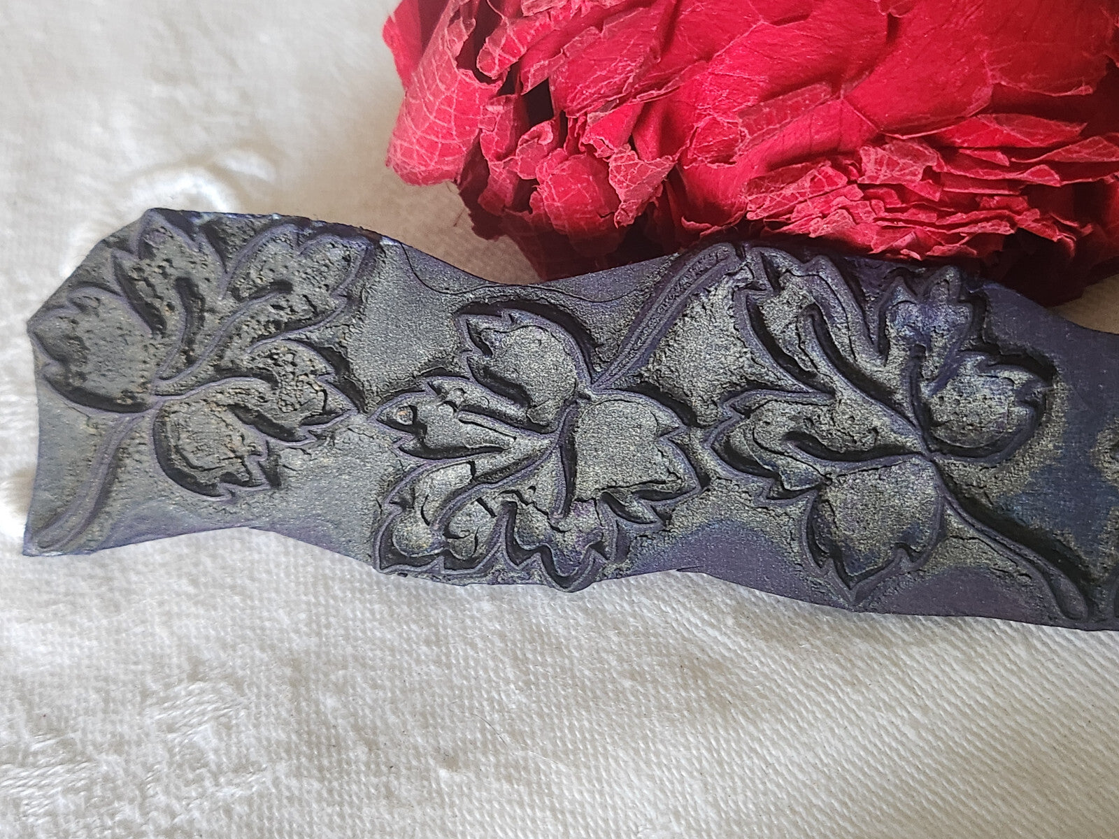 Tampon ancien sans support frise idéal broderie collection feuillage long n°10