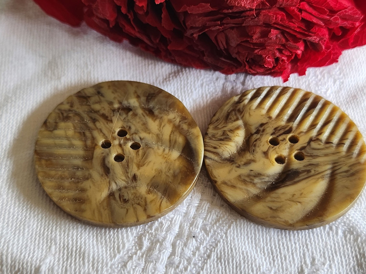 Duo gros bouton ancien galalithe jaspé collection art deco 3,6 cm G19D