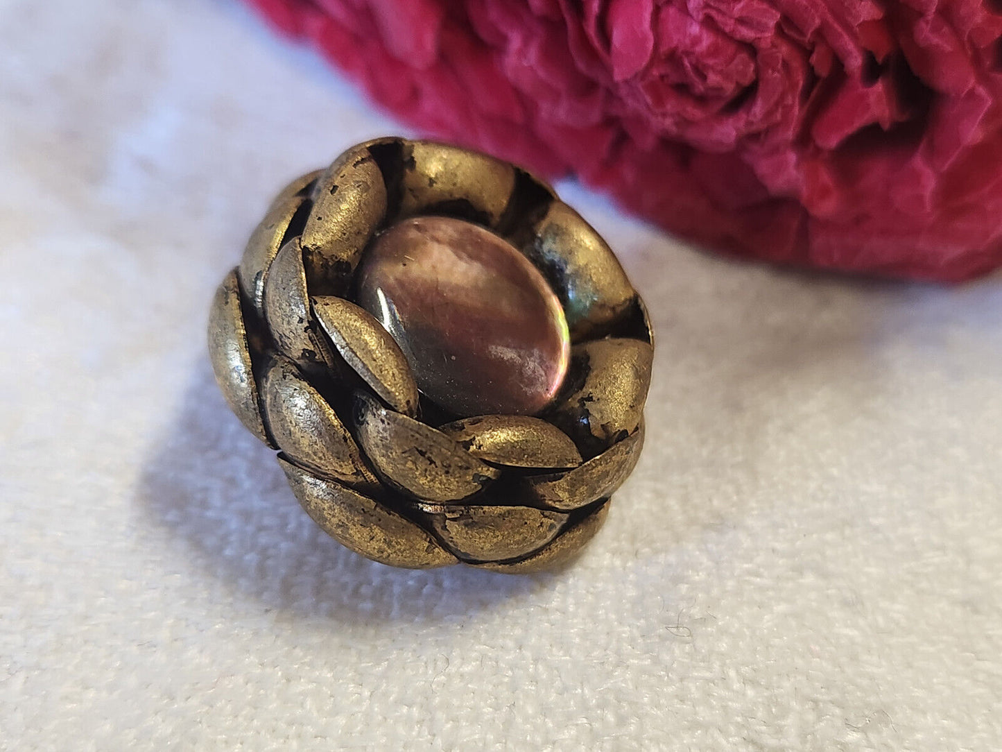 bouton ancien metal coeur en nacre pourtour effet ananas 2,3 cm G8B