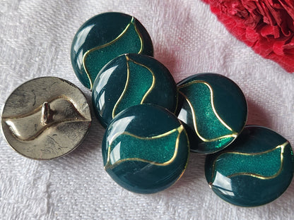 Lot 6 boutons vintage en métal vert deux tons argenté  à pied 1,8 cm ref 1599