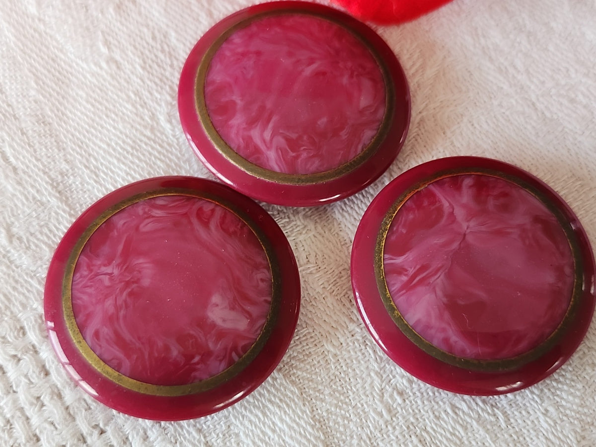 Trio gros  boutons vintage rose pied 3 cm ou 30 mm ref 4003