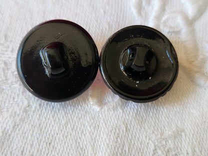 Duo boutons anciens en verre noir doré vintage 1,7 cm D7I