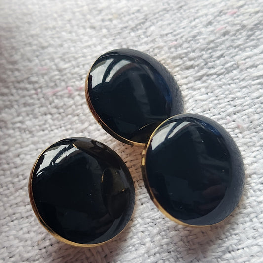 Trio boutons en métal vintage noir emaillé pied 1,3 cm D10A