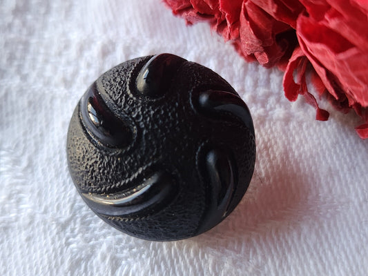 Gros bouton ancien en verre noir contraste mat lumineux 2,2 cm D9C