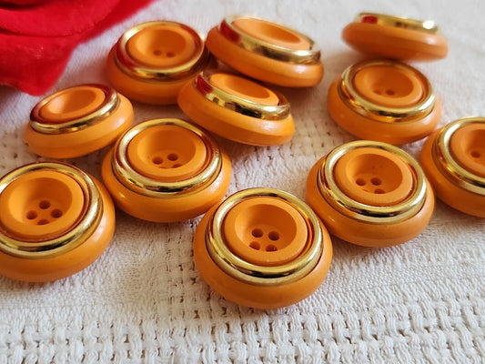 Lot 8 boutons vintage orange mat doré trous lourd 2,2 cm ou 22 mm ref 6574