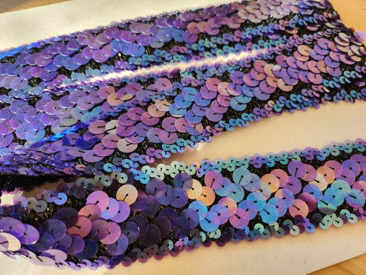 Ancien galon vintage sequin violet bleu modoré large sublime 2 m 30 sur 4 cm B7
