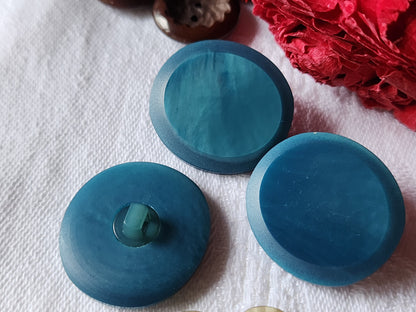 Trio boutons vintage bleu ovale pied mat lumineux 2,4 sur 2,6 cm ref 3221
