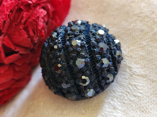 Bouton vintage parurier collection resine strass bleu bijoux  2,5 cm ref 2425