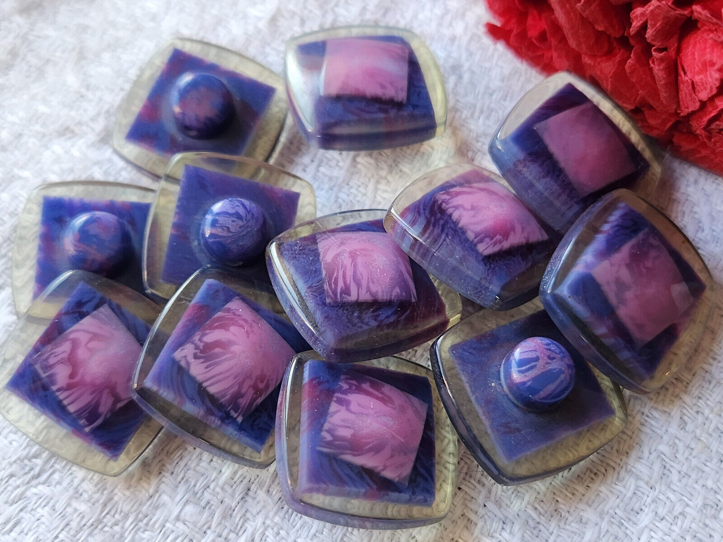 Lot 6 superbes boutons vintage  violet rose pied 1,5 cm ref 5612