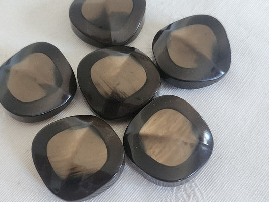Lot 6 gros boutons vintage marron coeur nacré pour fourrure 2,5 cm pied ref 6177