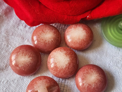 Lot 6 boutons vintage à pied rose creme demi sphere 1,7 cm ref 2142