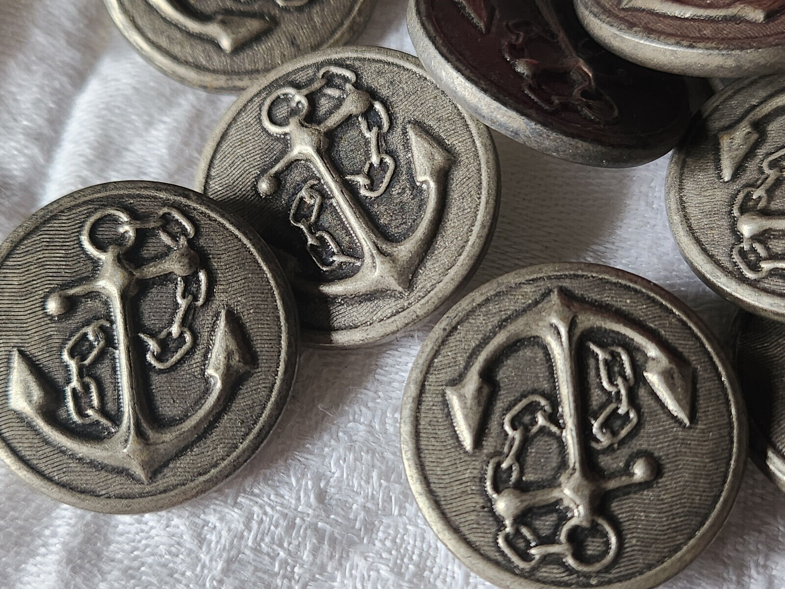 Lot 6 gros boutons vintage recouvert métal ancre marin paris 2,8 cm ref 5575