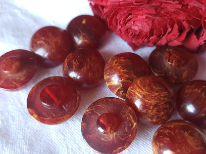 Lot 6 superbes boutons vintage rouge moucheté volume pied 2 cm ref 551