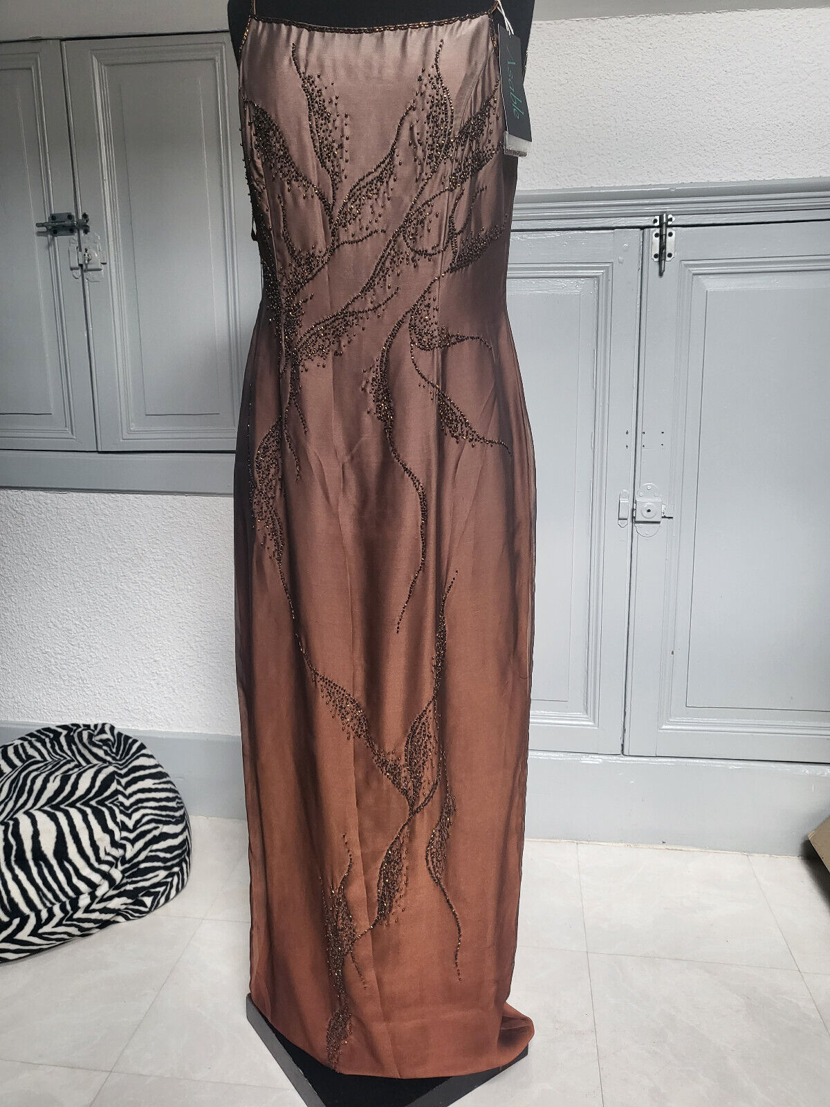 Robe de soirée cocktail dégradé marron chic neuve Asable taille 36/38